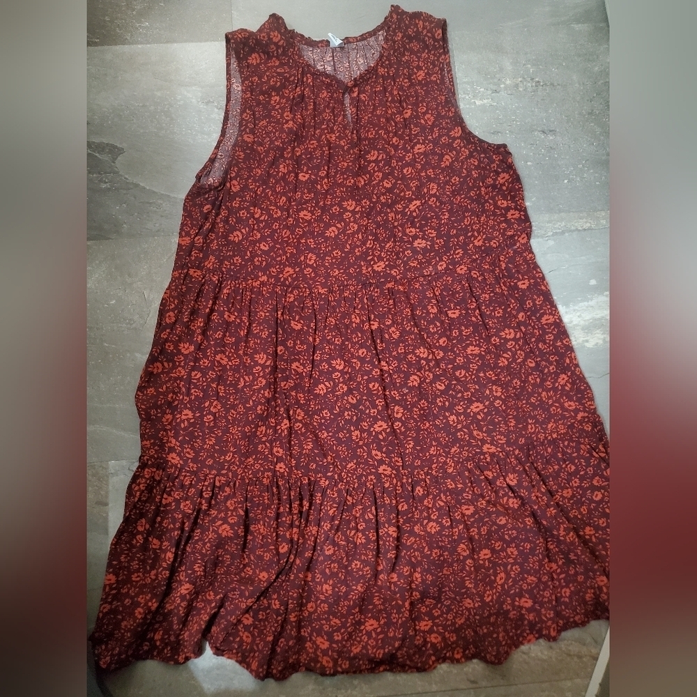 Old Navy Floral Sleeveless Tiered Dress. Burgundy, Red. XL. Mini. - Picture 1 of 7